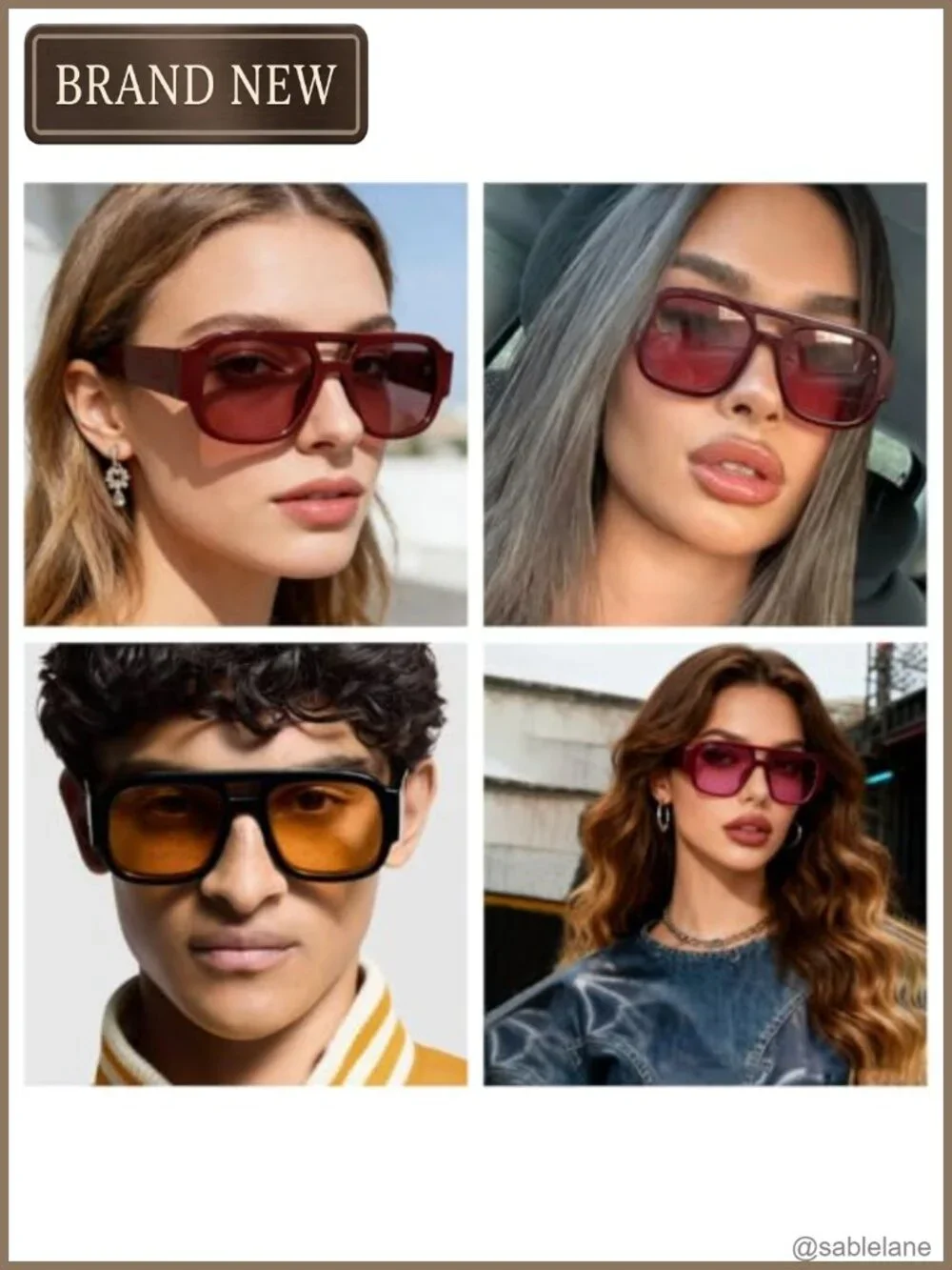 Set of 4 Oversized Retro Square Aviator Sunglasses UV400 Protection